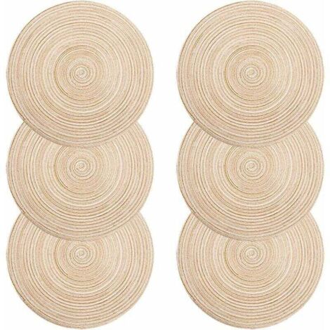 Platzsets, 6er-Set geflochtene PP-Platzsets, waschbar, hitzebeständig, rutschfest, rundes Platzset 35x35cm (rund, elfenbeinfarben)