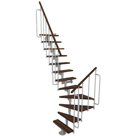 platzsparende gerade Treppe 12 Stufen - erreichbare Höhe 2.06 bis 2.81m - Weiße Struktur und Walnussfarbene Stufen - JOKER-L-SBMNOY-12