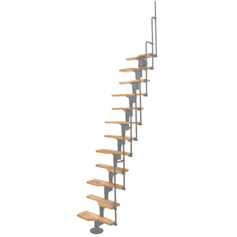 platzsparende gerade Treppe 8 Stufen - erreichbare Höhe 2.23 bis 2.93m - Breite 65cm - Grau und Buche - TWISTER60-I-GH-12