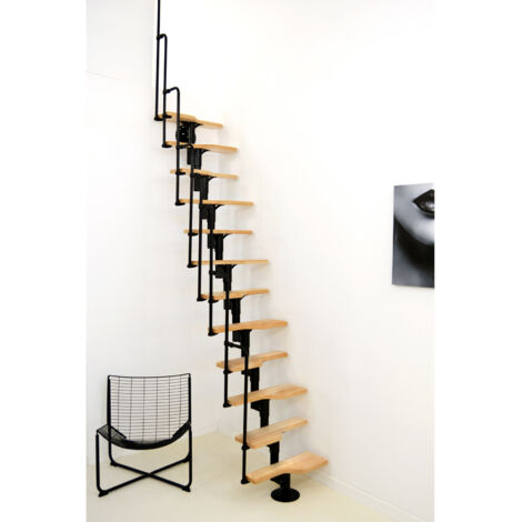 platzsparende gerade Treppe 8 Stufen - erreichbare Höhe 2.23 bis 2.94m - Breite 65cm - Schwarz und Buche - TWISTER60-I-NH-12