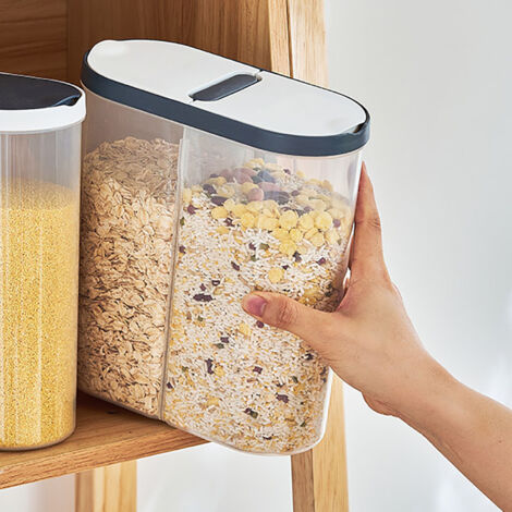 Platzsparende, luftdichte Getreideaufbewahrungsbox mit Fächern aus weißem PP (20 x 9 x 22 cm), 250 g