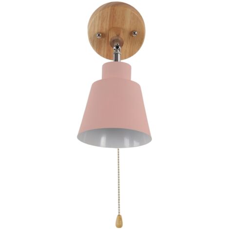 Platzsparende Macaron-Wandleuchte mit rosa Schirm und Holzsockel für Wohnzimmer, Schlafzimmer, Büro, 100-240 V
