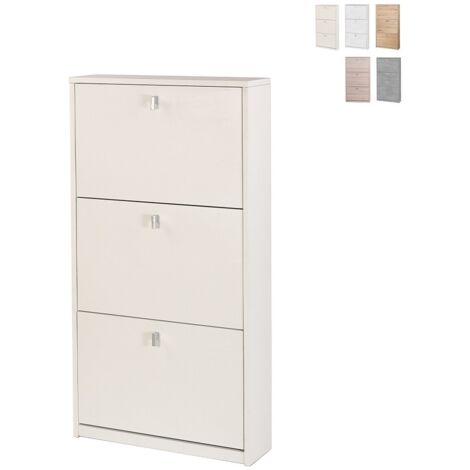 Platzsparender schlanker Schuhschrank mit drei Türen Esche Weiß 63x18x h117 cm