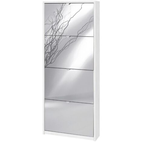 Platzsparender schmaler Schuhschrank mit vier Spiegeltüren in Ossido White 63x18x H154 cm