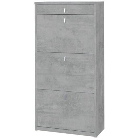 Platzsparendes schmales Schuhregal drei Türen eine Schublade Beton Cemento 63x29x h127 cm