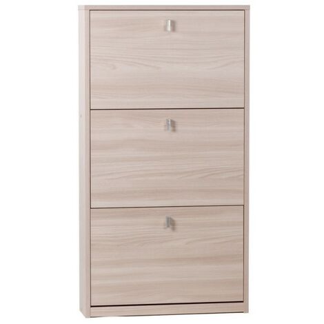 Platzsparendes schmales Schuhregal mit drei Türen Light Elm 63x18x H117 cm