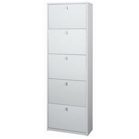 Platzsparendes schmales Schuhregal mit fünf Türen Ash White 63x29x H190 cm