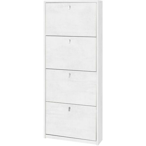 Platzsparendes schmales Schuhregal mit vier Türen in Ossido White 63x18x H154 cm