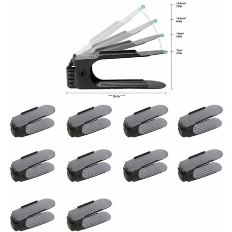 Platzsparendes Schuhregal, 9,8 Zoll verstellbares Schuhregal, verbessertes Schuhregal (10er-Pack, schwarz)