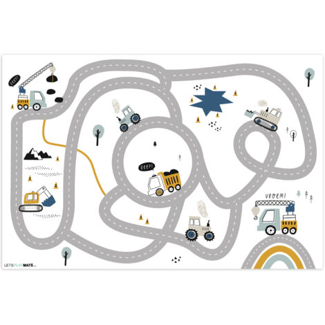 PLAY MAT Construction site - Excavator - Car - Rainbow - Design 105x70 cm