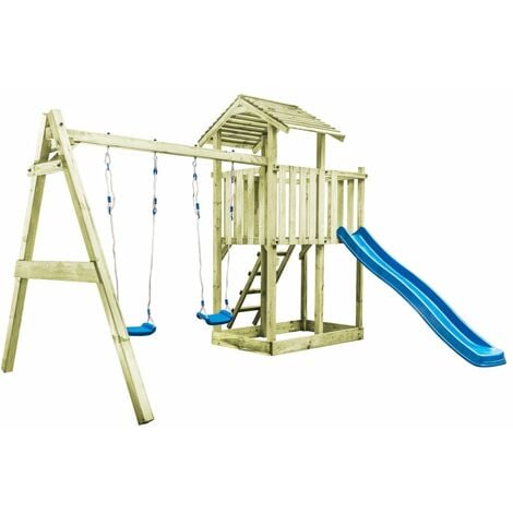 Playhouse with Ladder, Slide and Swings 385x353x268 cm Wood