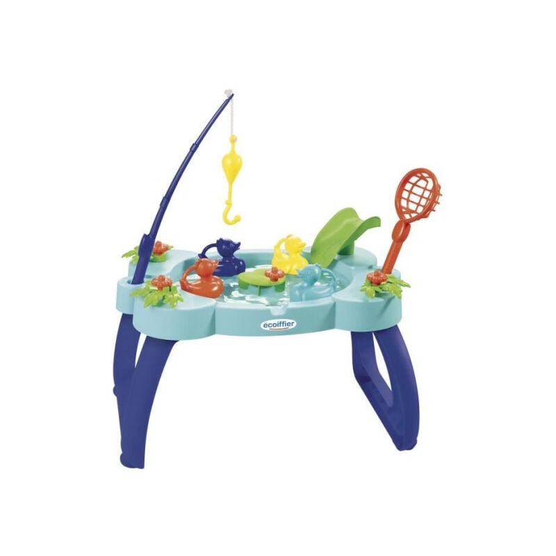 Table peche a la ligne - 4 canards, canne, épuisette, toboggan et manivelle en forme de nénuphar - Ecoiffier