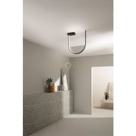 PLEAFONIERA LOTUS NERO CON VETRO FIME' LED 3000K 2488LM 34W DIMMERABILE L.44,5X55CM