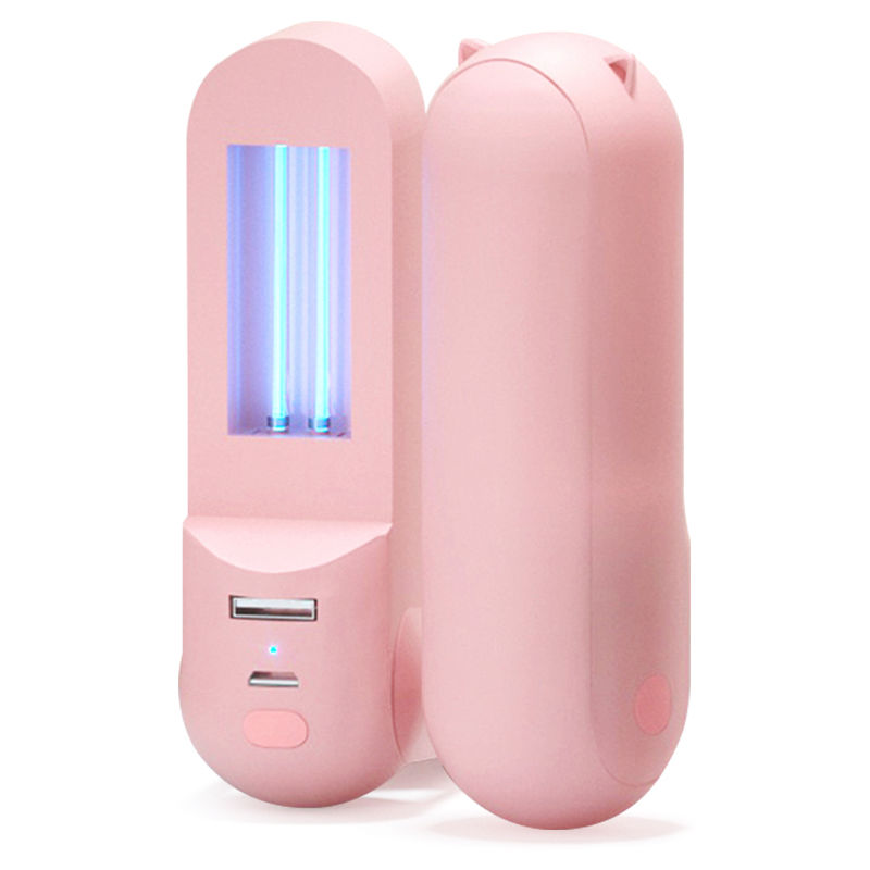 

Plegable ULTRAVIOLETA de la lampara recargable de 2000mAh Banco de la energia ultravioleta y ozono luz UV, rosa