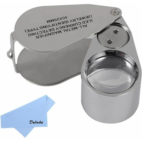 Plein métal pliable 40x25mm avec lumière LED, loupe pliante, lumière de détecteur d'argent avec lumière LED, loupe à fort grossissement pour la reconnaissance de bijoux