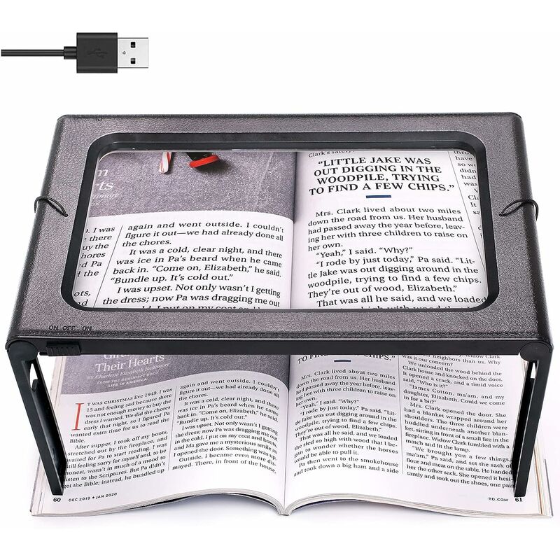 Pleine Page Loupe de Lecture Loupe Sur Pied Rectangulaire Mains Libres avec 12 LED Lampe Lentille de Grossissement 3X pour Lire pour Livres, Bijoux,
