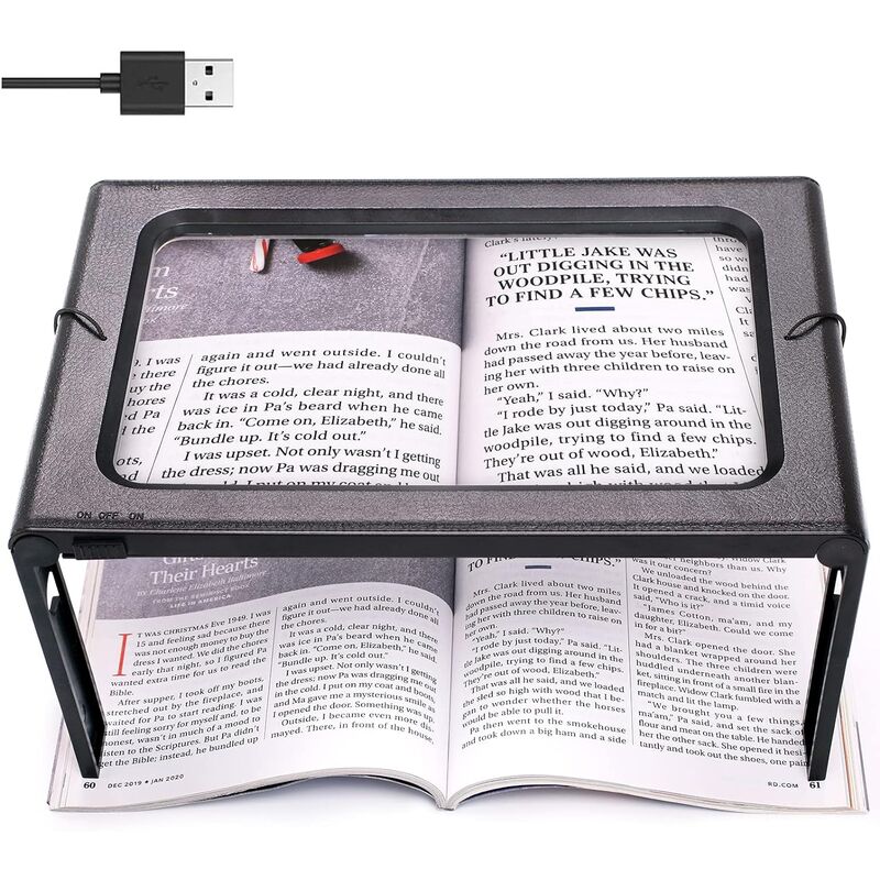 Pleine Page Loupe de Lecture Loupe sur Pied Rectangulaire Mains Libres avec 6 LED Lampe Lentille de Grossissement 3X pour Lire pour Livres, Bijoux,