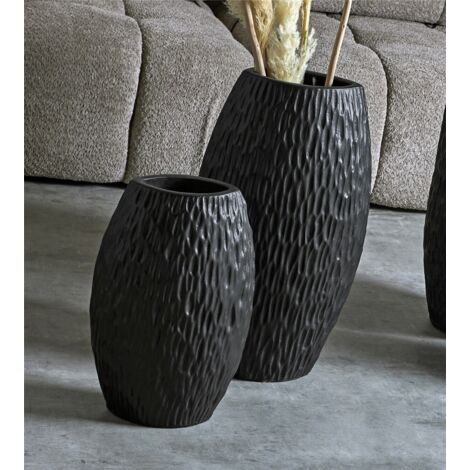 Pleny Text Keramikvase. Schwarzer Morchel, 60 cm. 2er-Set, 33 x 20 x 60 cm.