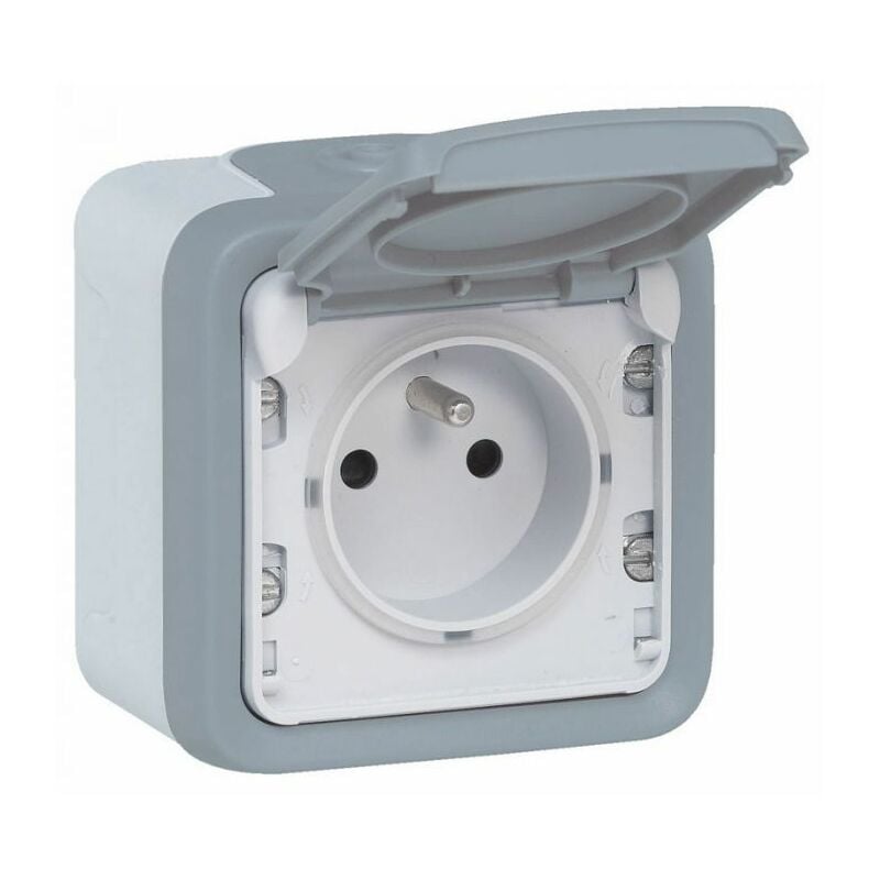 Prise de courant étanche avec clapet de Protection IP55 complet saillie - Plexo - Gris - Legrand