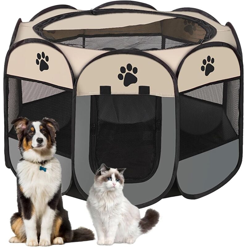 Pliable Cage pour Chien enclos Lapin Cage Chat,Portable Parc pour Chien enclos Chat Parc Chien Parc Lapin,enclos Lapin Interieur extérieur(Gris, S, 8)