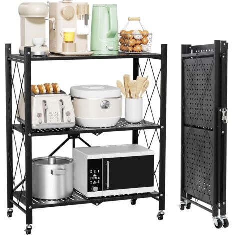 Pliable Etagere Rangement, 3 Niveaux d’étagère en métal pour Le Stockage, Etagere Rangement Garage, Cuisine, Bureau, Garde-Manger