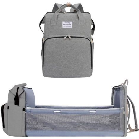 Pliant Berceau Sac Multifonctionnel bébé lit de Voyage Portable Double épaule mère Sac bébé nid avec Matelas -Gris