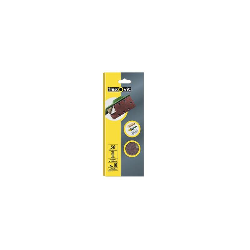 

Hoja Papel Lija Rectangular Velgrip 6 Unidades Flexovit 93X185 Mm-Grano 80 / 8 Agujeros