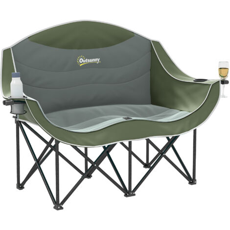 Pliez Chaise Camping 2 Places avec Porte-Gobelet et Sac de Transport, Capacité 250 kg, Vert