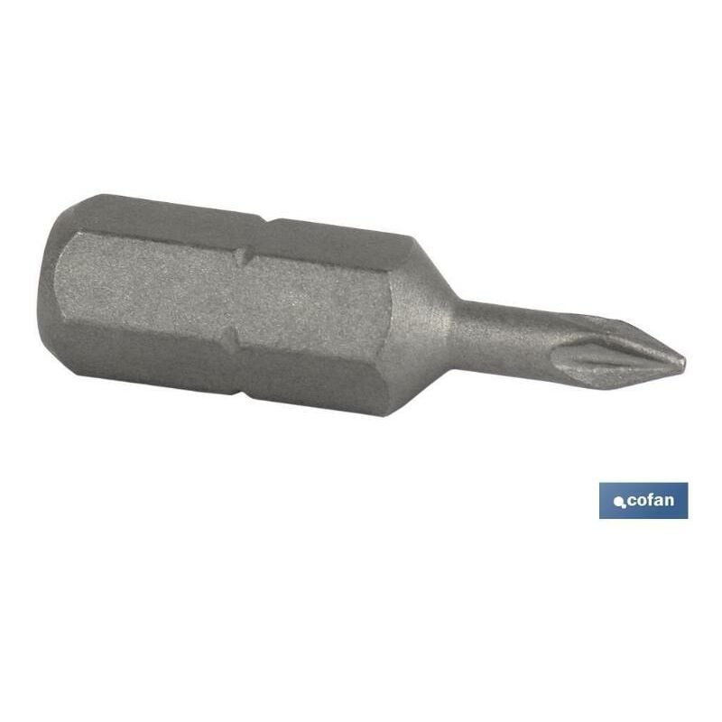 Cofan - punta de destornillador pz-0 25 mm venta unitaria , Puntas pozidrive de atornillar en 1/4, con huellas desde PZ-0 hasta PZ-4, versiones de 25