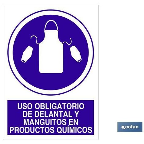 Señal Adhesiva 210x148mm neoferr uso obligatorio delantal y manguitos en productos