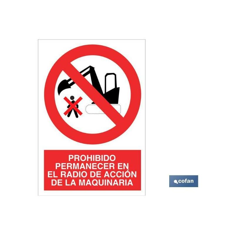 

PLIMPO señal adhesiva 297x210mm prohibido permanecer en el radio de acción de la maquinaria