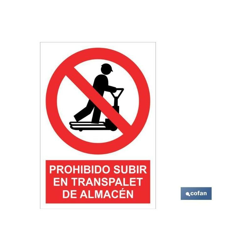 

PLIMPO señal poliestireno 210x148mm prohibido subir en el transpalet de almacén