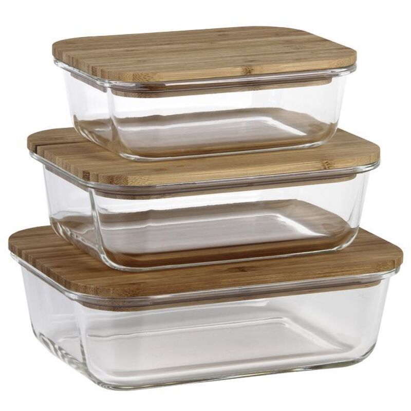 

PLIMPO set de 3 recipientes de borosilicato con tapa de bambú modelo panda 640 ml-1040 ml -1520 ml