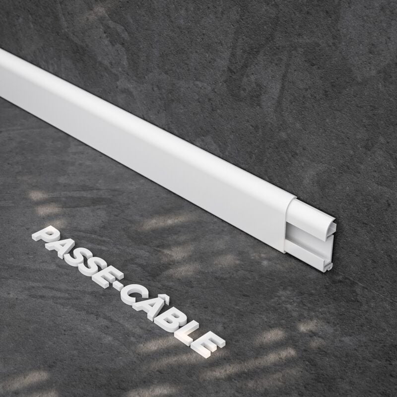 Mon Marché Déco - Plinthe Passe-Câble pvc 50 mm - Blanc - 1 m, Lot de 5