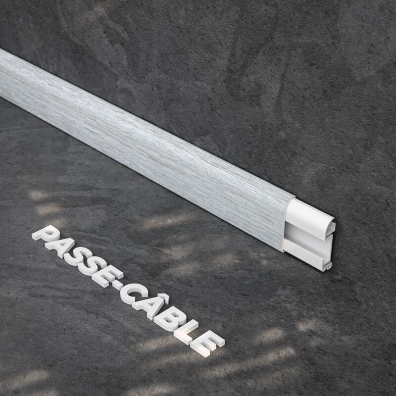 Mon Marché Déco - Plinthe Passe-Câble pvc 50 mm - Chêne Cendré - 2.60 m, Lot de 5