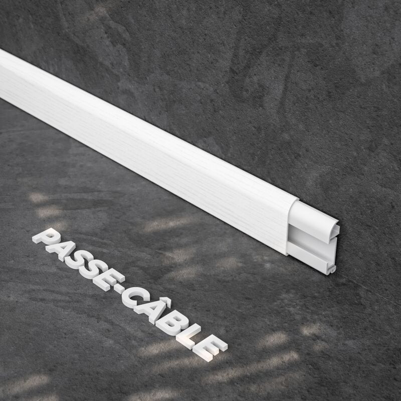 Mon Marché Déco - Plinthe Passe-Câble pvc 50 mm - Frêne Blanc - 1 m, à l'unité