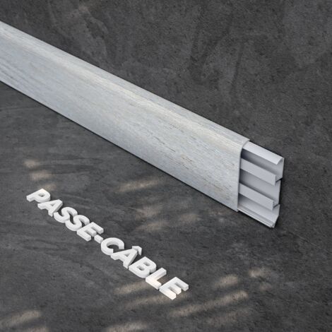 Plinthe Passe-Câble PVC 80 mm - Chêne Cendré - 2.60 m, Lot de 5