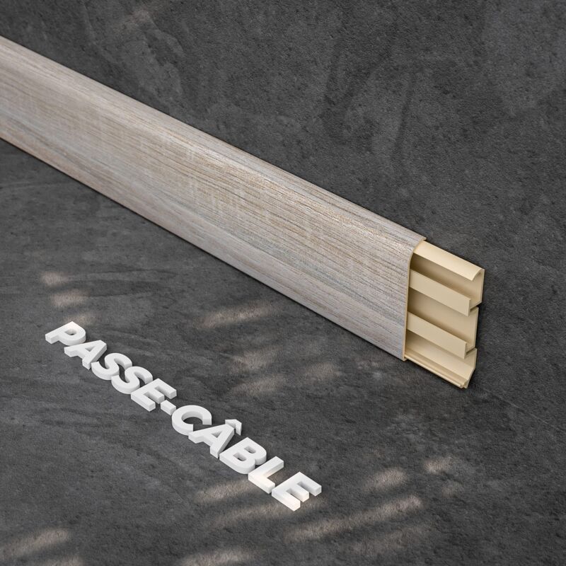 Mon Marché Déco - Plinthe Passe-Câble pvc 80 mm - Chêne Naturel - 2.60 m, Lot de 5
