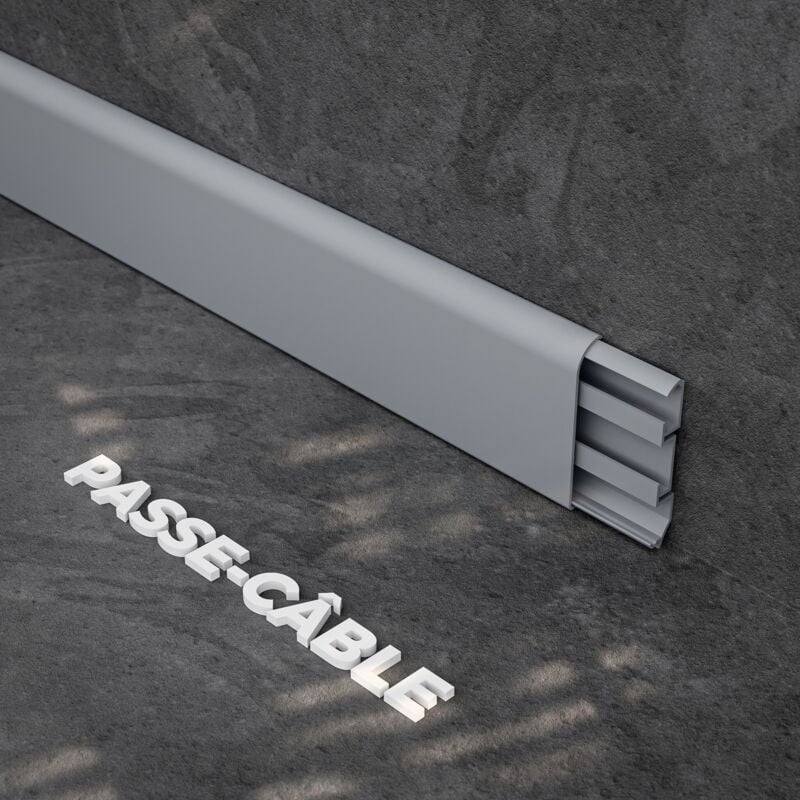 Mon Marché Déco - Plinthe Passe-Câble pvc 80 mm - Gris - 2.60 m, Lot de 5