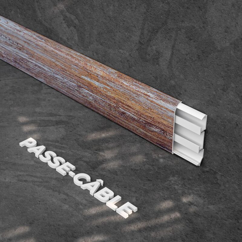 Mon Marché Déco - Plinthe Passe-Câble pvc 80 mm - Planche Vieillie - 2.60 m, Lot de 5