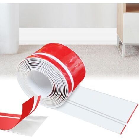 Plinthe souple autocollante, 20 x 60 mm x 15 m Plinthe autocollante pour cuisine et salle de bain, plinthe souple autocollante en PVC, bande de finition flexible - Blanc