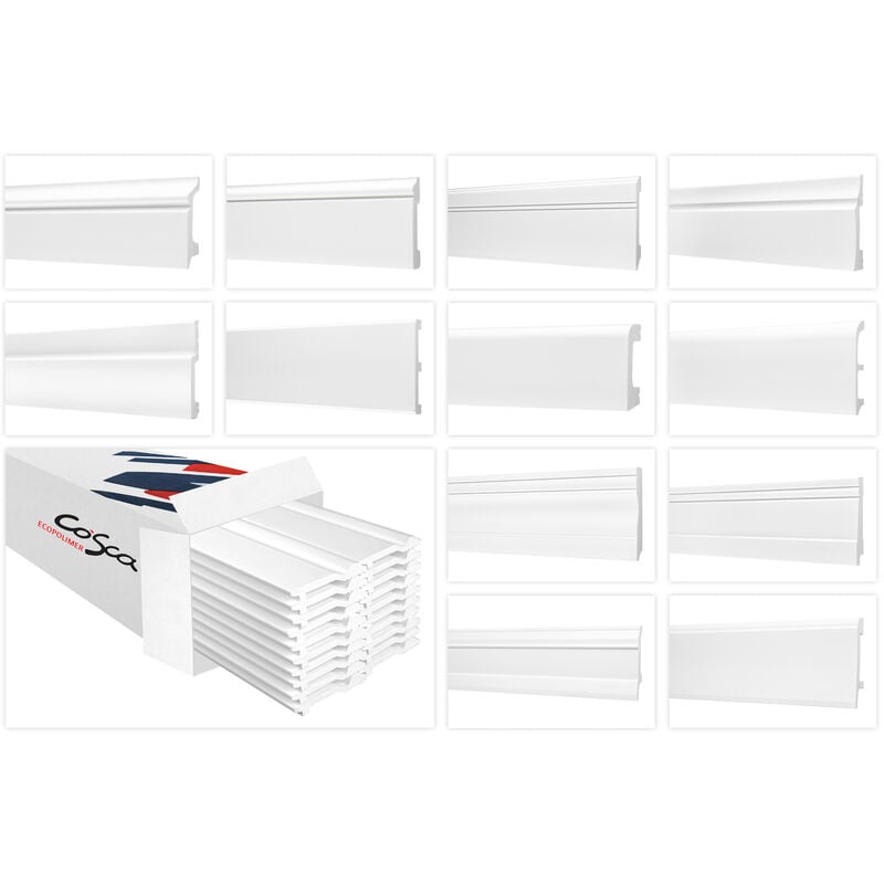 Plinthes en HDPS - polystyrène haute densité, léger & résistant aux chocs - Plinthes en stuc Cosca: 2 mètres / 1 bande, CP-14 / 20x99mm