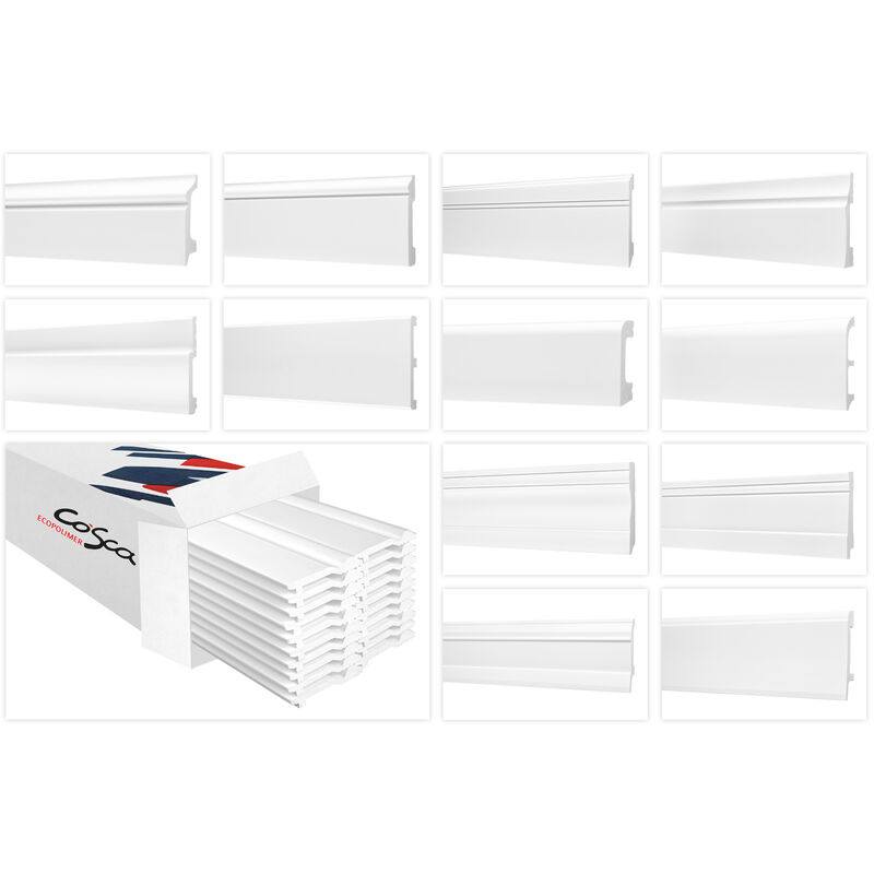 Plinthes en HDPS - polystyrène haute densité, léger & résistant aux chocs - Plinthes en stuc Cosca: 10 Mètres / 5 Bandes, CP-14 / 20x99mm
