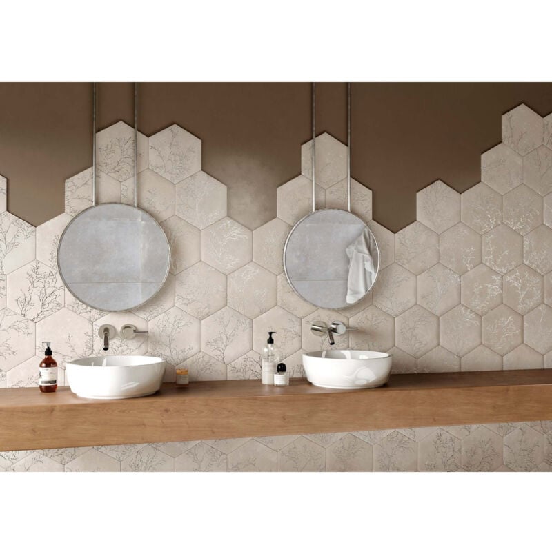 Carrelage grès cérame effet béton ozone Hexagone 29x25 cm Beige - Naturel - boîte de 0.94 m2 Gioia Materia