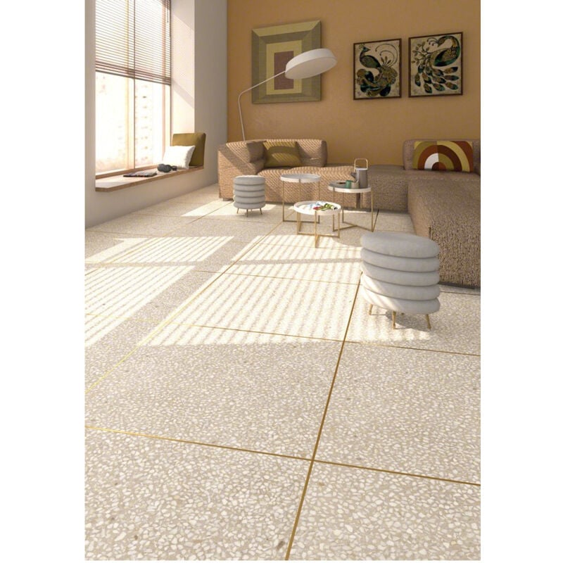 Carrelage grès cérame effet terrazzo portofino 60x60 cm Crème - Sable - Semi-Poli / Lappato - boîte de 1.06 m2 Gioia Materia