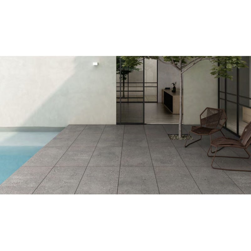 Gioia Materia - Carrelage grès cérame effet terrazzo Wind 100x100 cm Gris Foncé, Anthracite - Naturel - boîte de 0.99 m2
