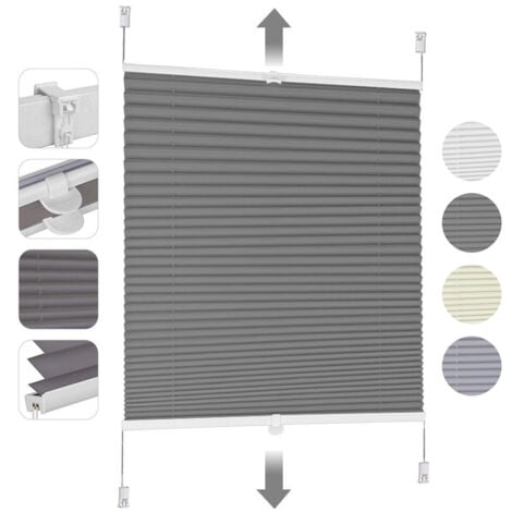 Plissee ohne Bohren Klemmfix, Faltrollo Jalousie Plissee Rollo, Verspannt Blickdicht Sichtschutz und Sonnenschutz Easyfix Fensterollo für Fenster & Tür, Dunkelgrau 130x150cm