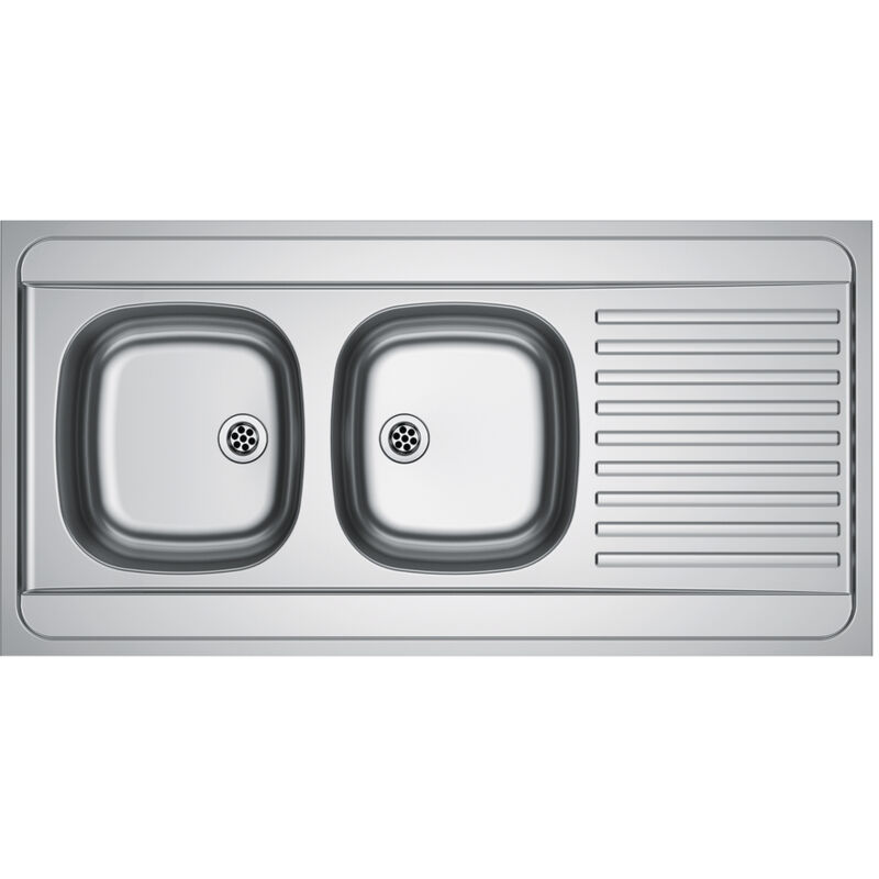 Evier inox 18/10 à poser réversible - 2 cuve + 1 égouttoir - sans vidage - 120x60cm Franke