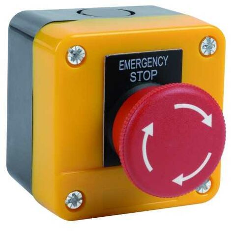 Plombservice – Bouton d'arrêt d'urgence coup de poing – Protection IP65 – Contact normalement fermé 600V 1A – Dimensions 69x69x74mm