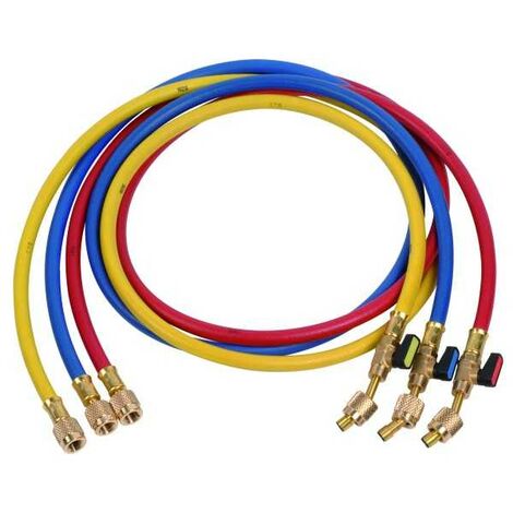 Plombservice – Jeu de 3 flexibles 1/4' – Connexions femelles droit et 45° – Longueur 1500 mm – Pour fluides R22, R134, R404 et R407